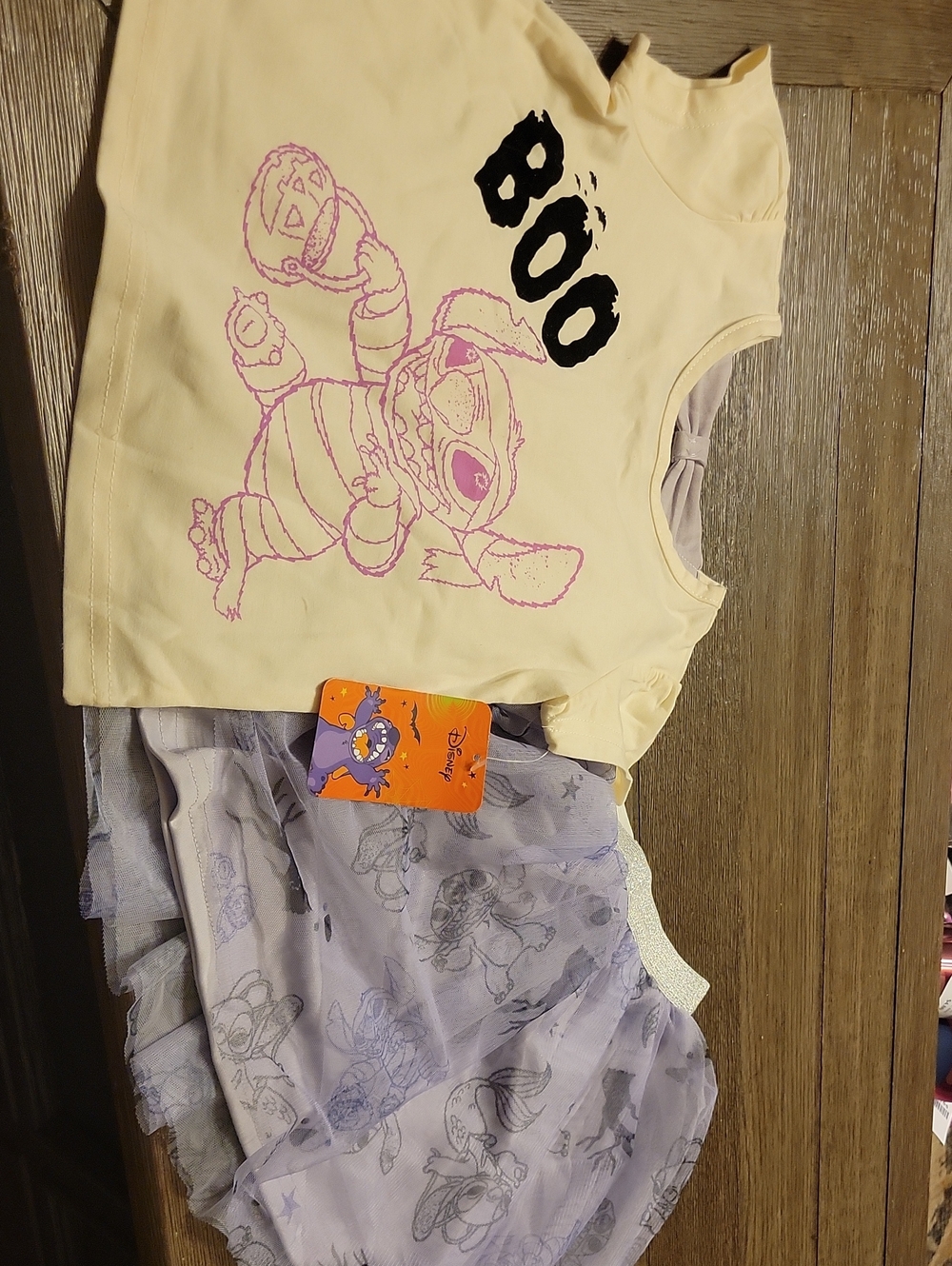 Disney Cream Short Sleeve Purple Stitch-Style Stitch Graphic and 'BOO' Print